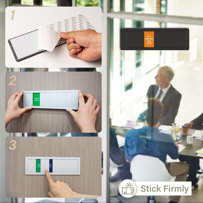 EliteSign Office Door Signs- 6 Options Out Of Office Sign for Door,Do Not Disturb, In A Meeting,Please Knock, Come On In,Back Soon, Privacy Slider Sign for Meeting & Conference Room Brushed Silver - Image 4